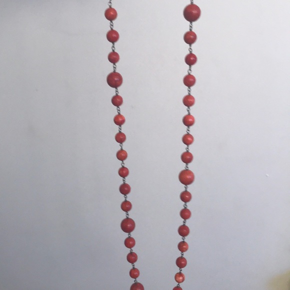 Ladies red coral beaded necklace 925 - Picture 2 of 3